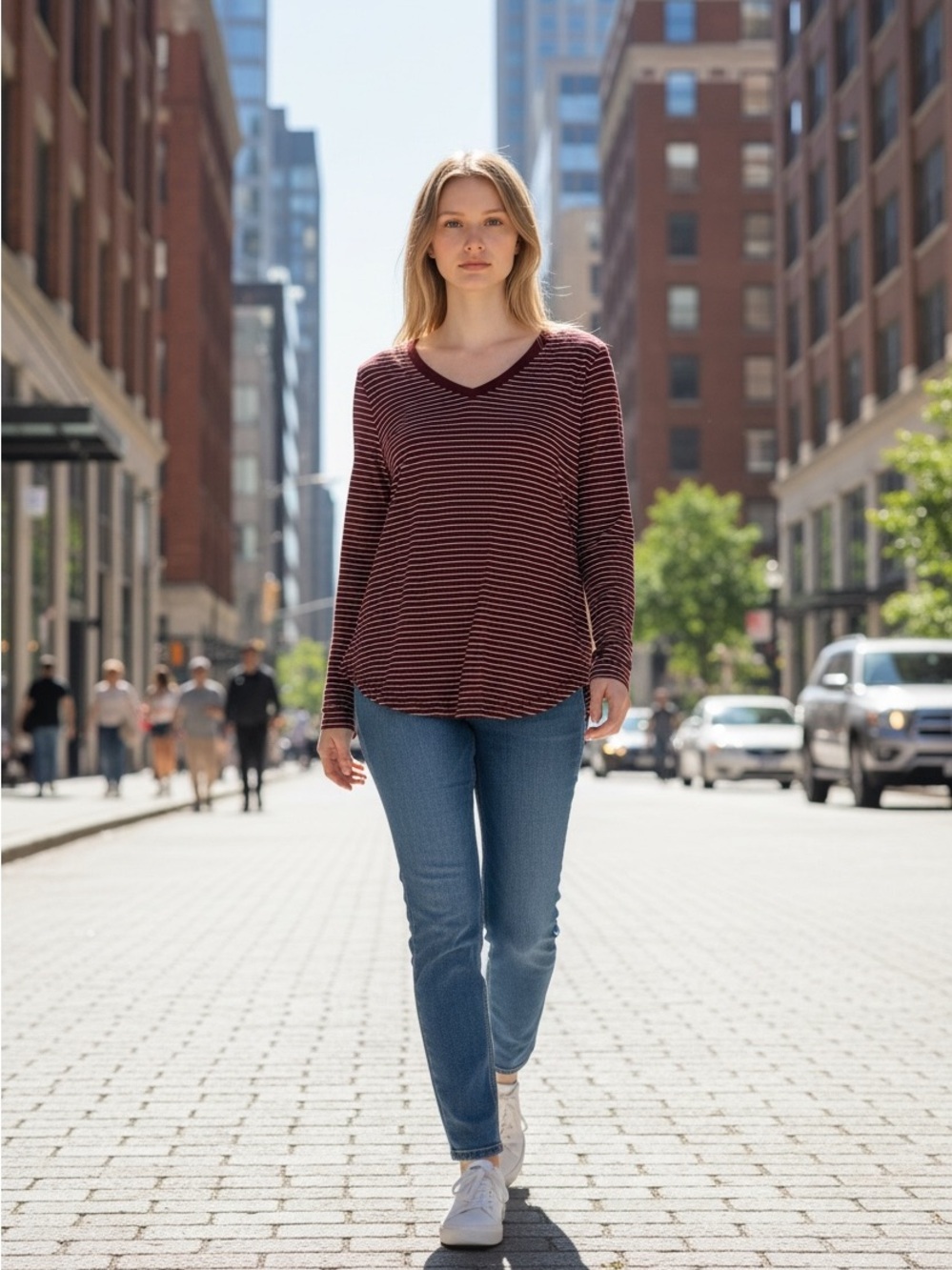 SO Burgundy Striped Long Sleeve Tee